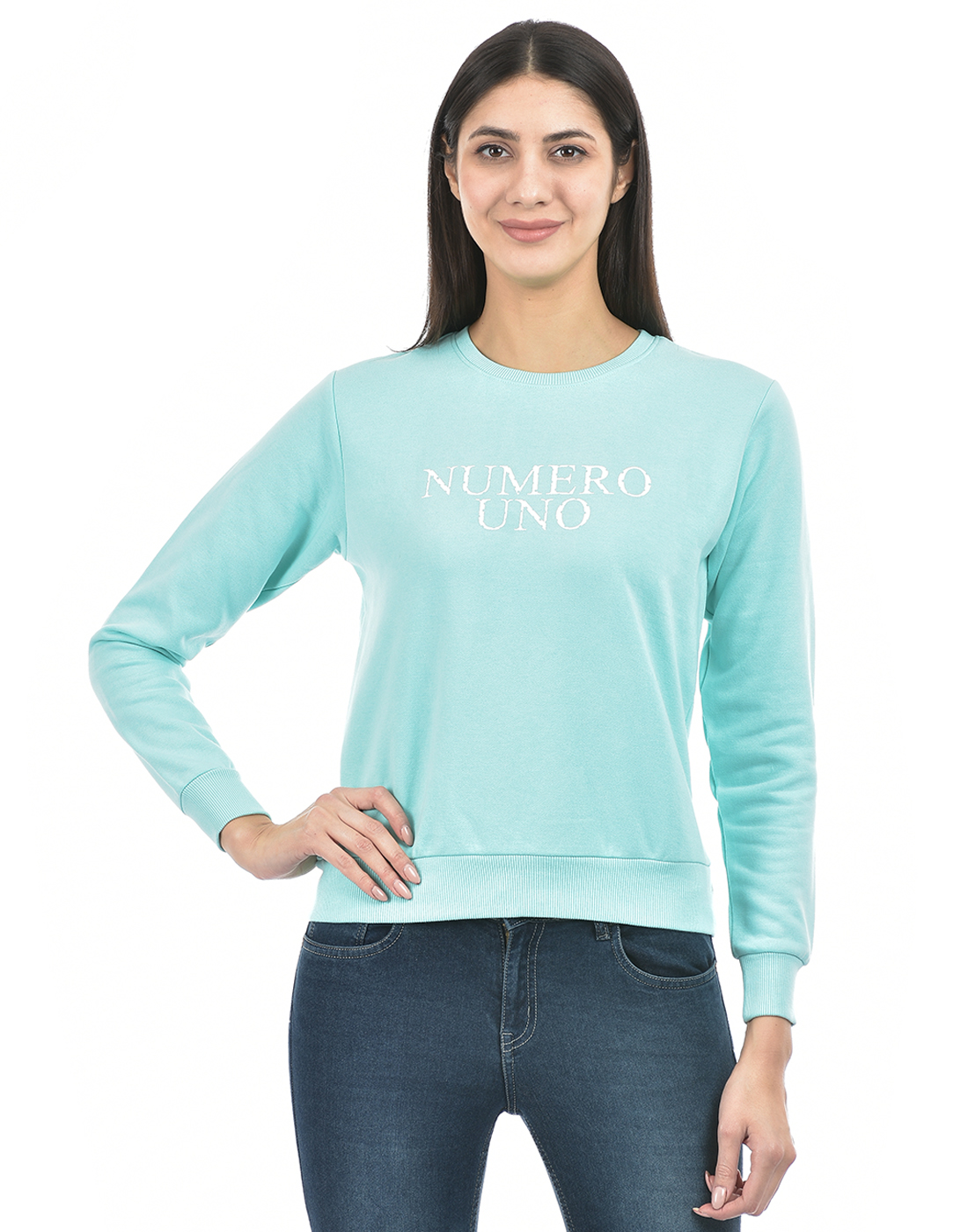 Numero Uno Women Typography Green Sweat Shirt